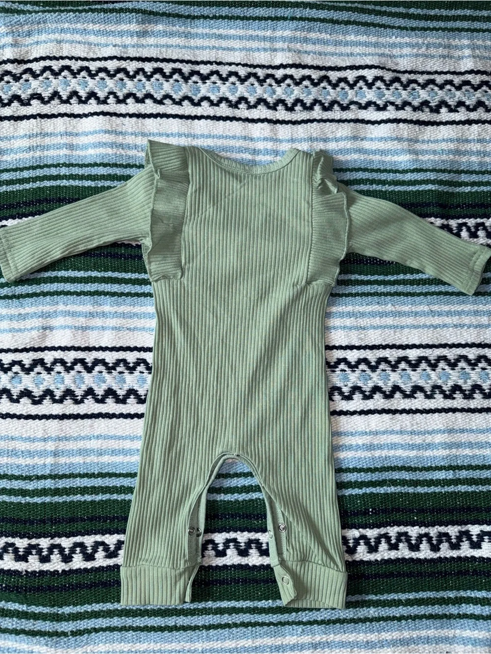 Unbranded Sage Green Ribbed One-Piece with Ruffle Shoulders